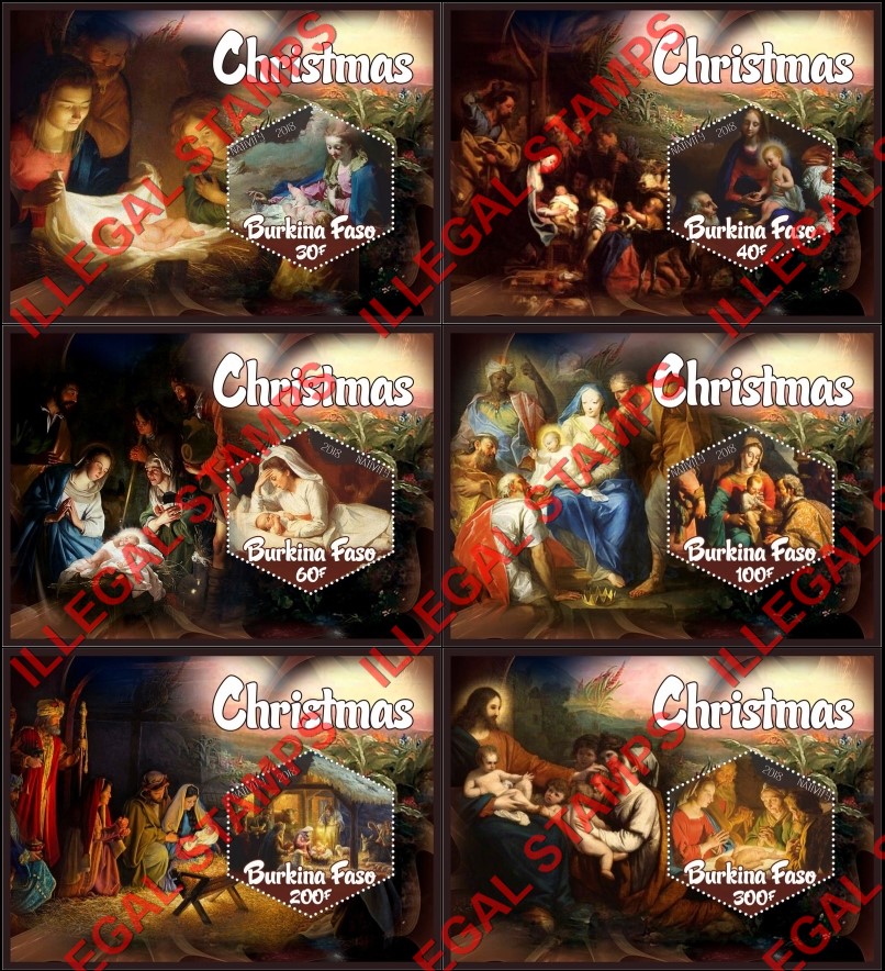 Burkina Faso 2018 Christmas Paintings Illegal Stamp Souvenir Sheets of 1