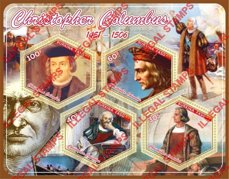 Burkina Faso 2018 Christopher Columbus (different) Illegal Stamp Souvenir Sheet of 4