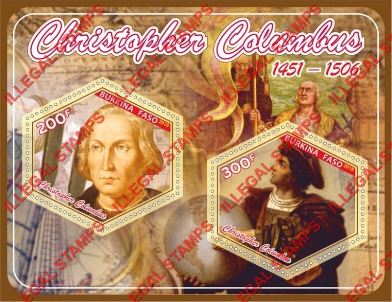 Burkina Faso 2018 Christopher Columbus (different) Illegal Stamp Souvenir Sheet of 2