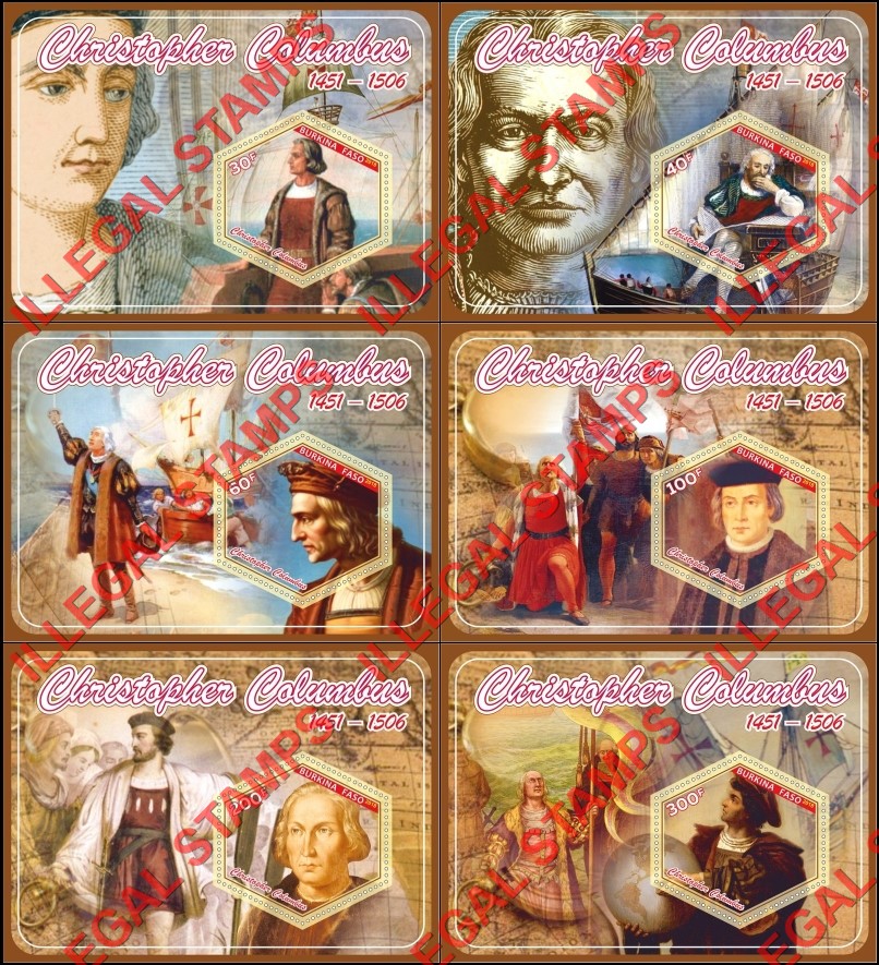 Burkina Faso 2018 Christopher Columbus (different) Illegal Stamp Souvenir Sheets of 1