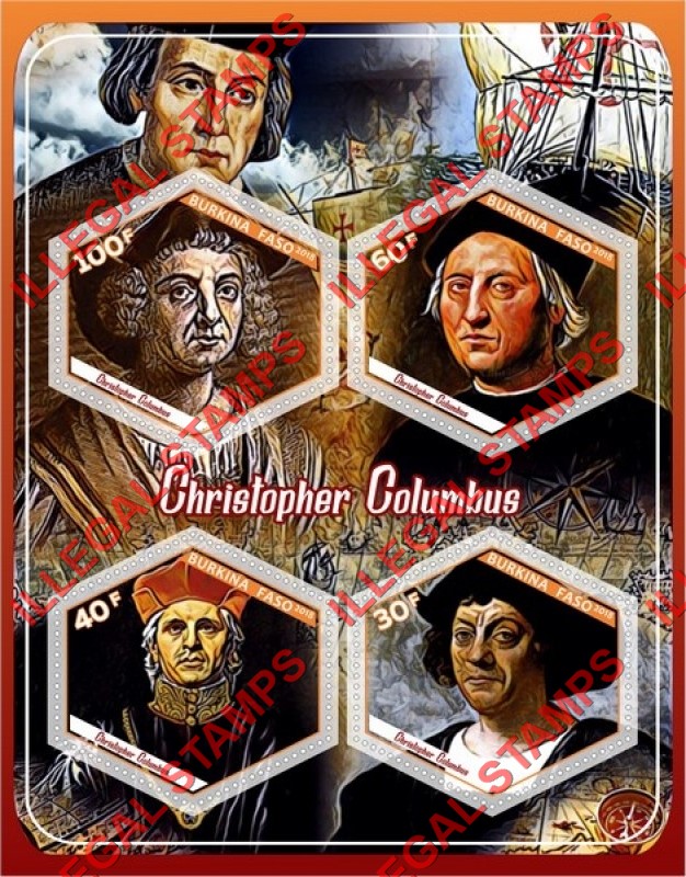 Burkina Faso 2018 Christopher Columbus Illegal Stamp Souvenir Sheet of 4