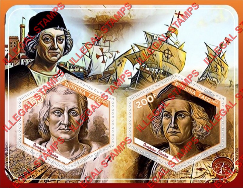 Burkina Faso 2018 Christopher Columbus Illegal Stamp Souvenir Sheet of 2