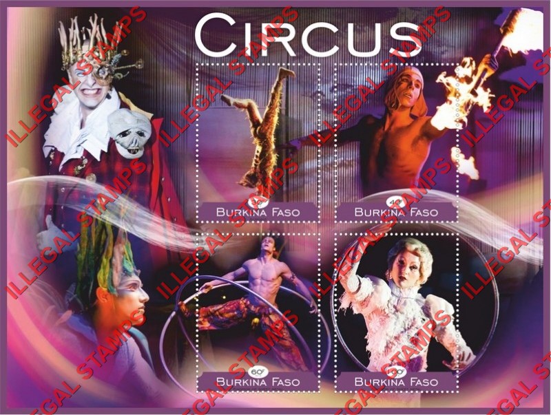 Burkina Faso 2018 Circus Illegal Stamp Souvenir Sheet of 4