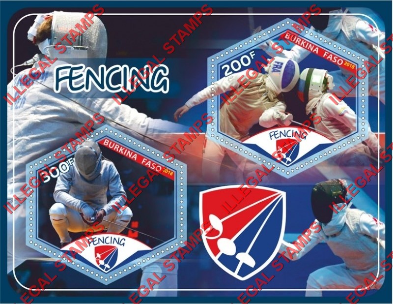 Burkina Faso 2018 Fencing Illegal Stamp Souvenir Sheet of 2