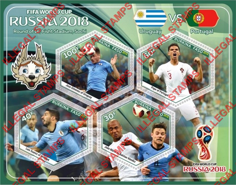 Burkina Faso 2018 FIFA World Cup Soccer in Russia (different) Illegal Stamp Souvenir Sheet of 4