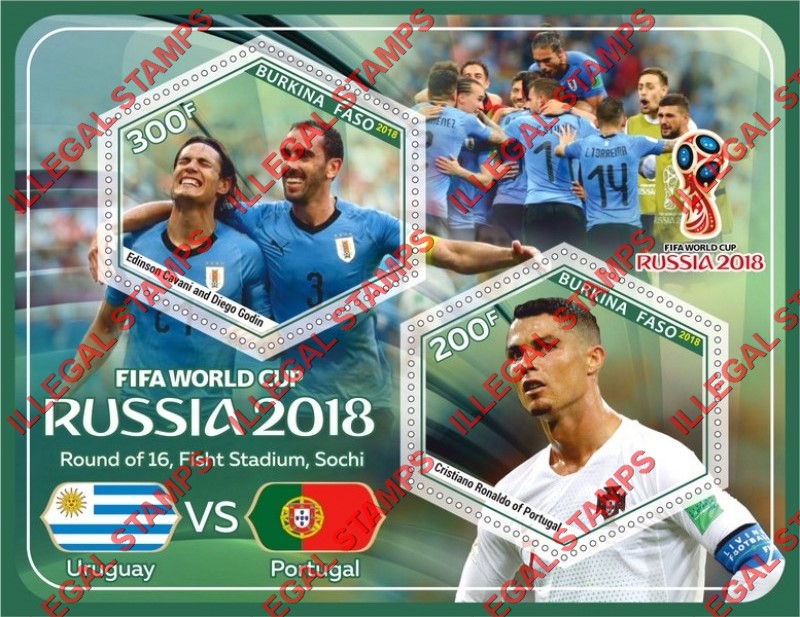 Burkina Faso 2018 FIFA World Cup Soccer in Russia (different) Illegal Stamp Souvenir Sheet of 2