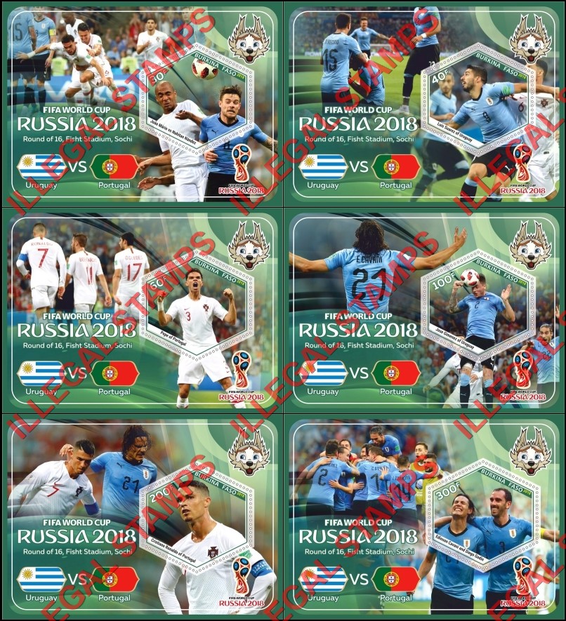 Burkina Faso 2018 FIFA World Cup Soccer in Russia (different) Illegal Stamp Souvenir Sheets of 1
