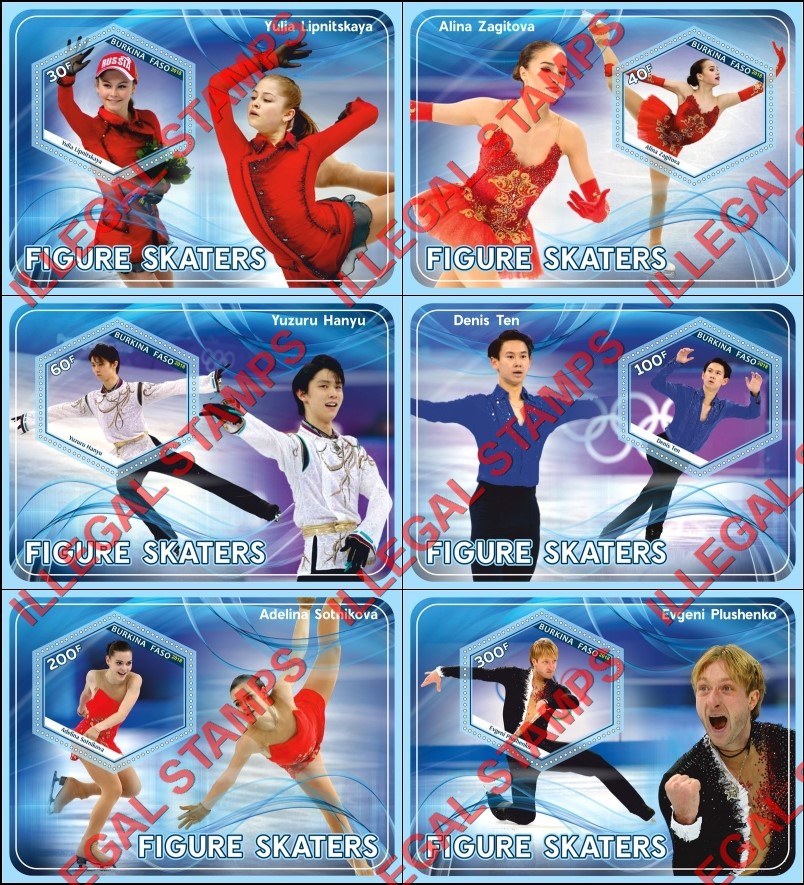 Burkina Faso 2018 Figure Skaters Illegal Stamp Souvenir Sheets of 1