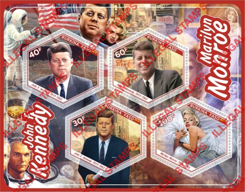 Burkina Faso 2018 John F. Kennedy and Marilyn Monroe (different) Illegal Stamp Souvenir Sheet of 4