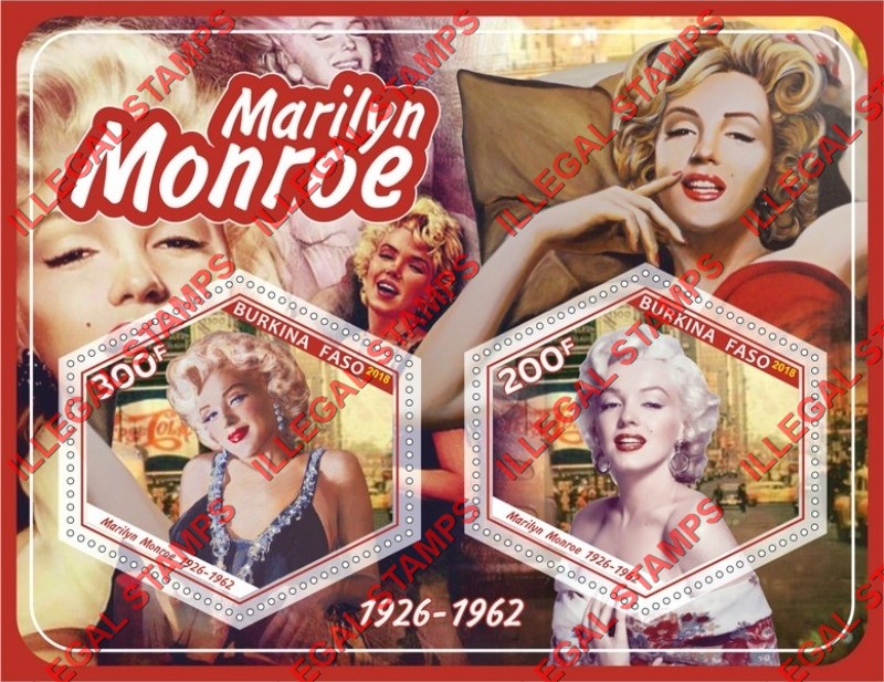 Burkina Faso 2018 John F. Kennedy and Marilyn Monroe (different) Illegal Stamp Souvenir Sheet of 2