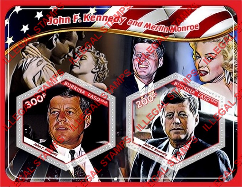 Burkina Faso 2018 John F. Kennedy and Marilyn Monroe Illegal Stamp Souvenir Sheet of 2