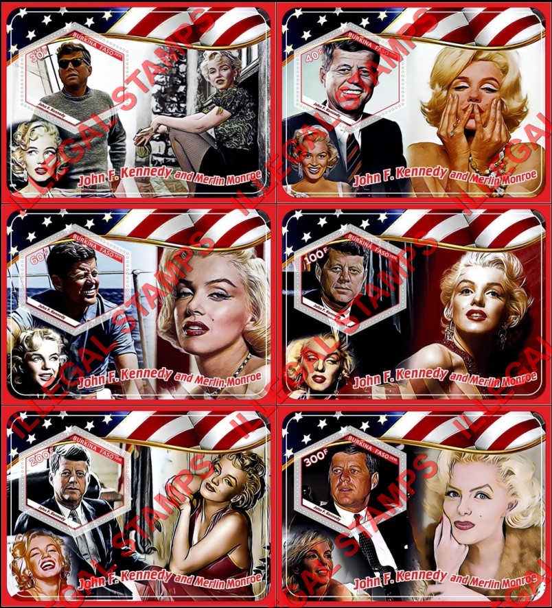 Burkina Faso 2018 John F. Kennedy and Marilyn Monroe Illegal Stamp Souvenir Sheets of 1