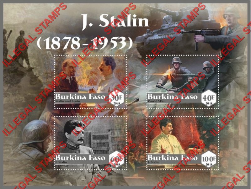 Burkina Faso 2018 Joseph Stalin Illegal Stamp Souvenir Sheet of 4