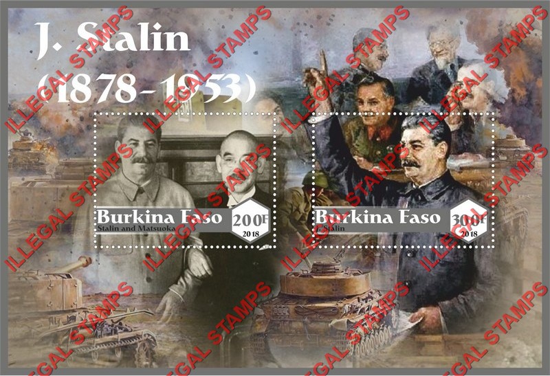 Burkina Faso 2018 Joseph Stalin Illegal Stamp Souvenir Sheet of 2