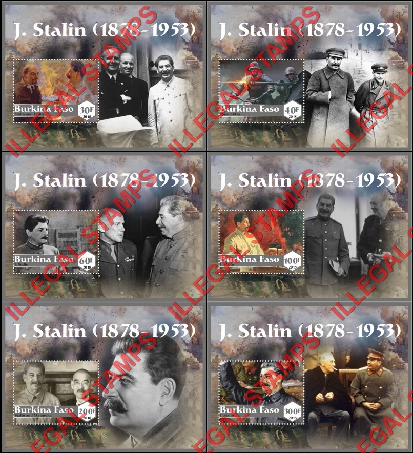 Burkina Faso 2018 Joseph Stalin Illegal Stamp Souvenir Sheets of 1