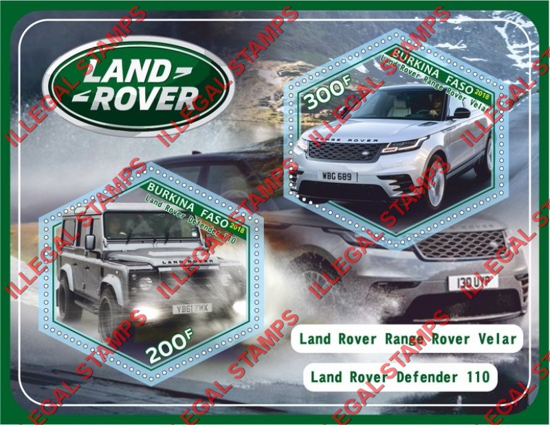 Burkina Faso 2018 Land Rover Illegal Stamp Souvenir Sheet of 2