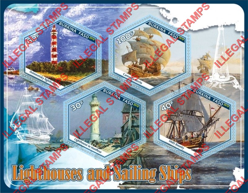 Burkina Faso 2018 Lighthouses and Sailing Ships Illegal Stamp Souvenir Sheet of 4