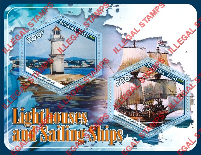 Burkina Faso 2018 Lighthouses and Sailing Ships Illegal Stamp Souvenir Sheet of 2