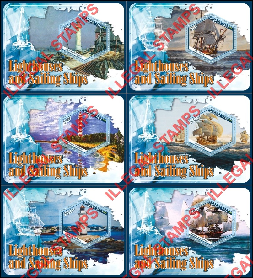 Burkina Faso 2018 Lighthouses and Sailing Ships Illegal Stamp Souvenir Sheets of 1