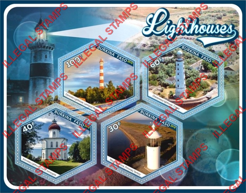 Burkina Faso 2018 Lighthouses Illegal Stamp Souvenir Sheet of 4