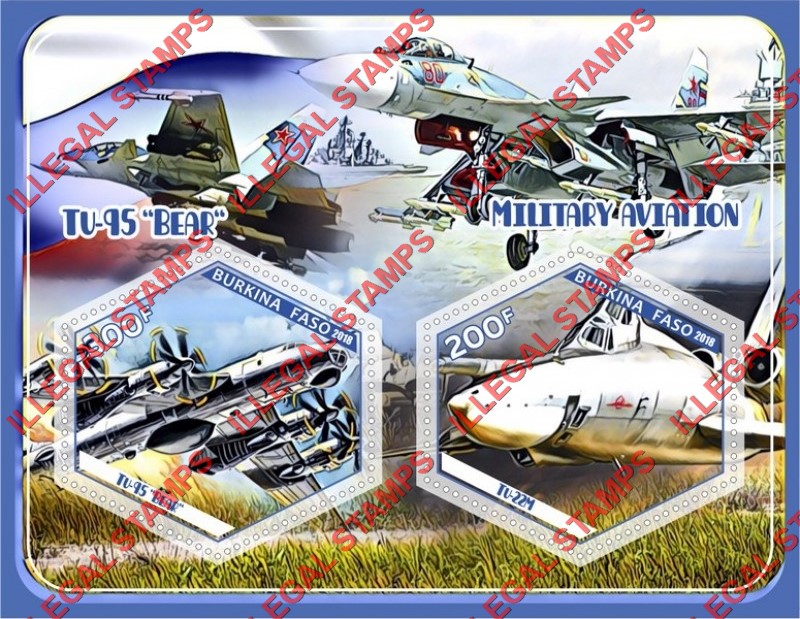 Burkina Faso 2018 Military Aviation (different) Illegal Stamp Souvenir Sheet of 2