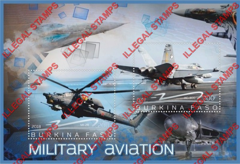 Burkina Faso 2018 Military Aviation Illegal Stamp Souvenir Sheet of 2