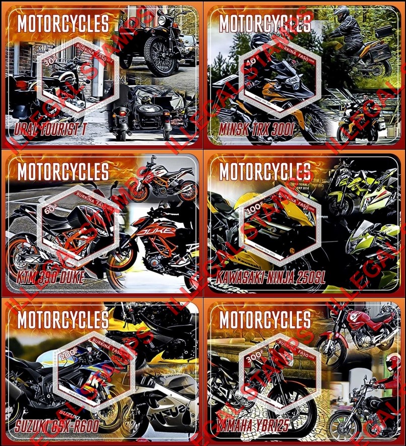 Burkina Faso 2018 Motorcycles Illegal Stamp Souvenir Sheets of 1