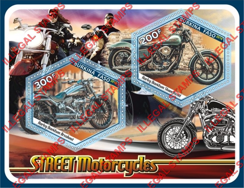 Burkina Faso 2018 Motorcycles Street Motorcycles Illegal Stamp Souvenir Sheet of 2
