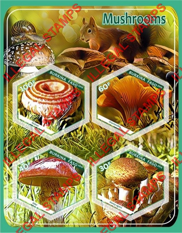 Burkina Faso 2018 Mushrooms (different a) Illegal Stamp Souvenir Sheet of 4