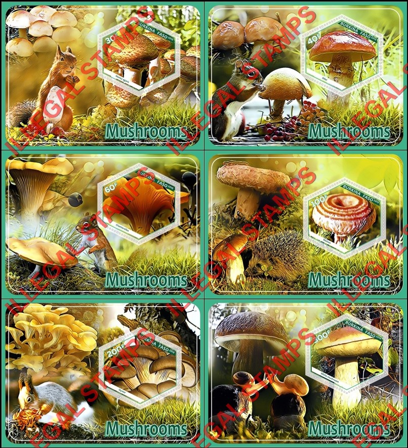 Burkina Faso 2018 Mushrooms (different a) Illegal Stamp Souvenir Sheets of 1