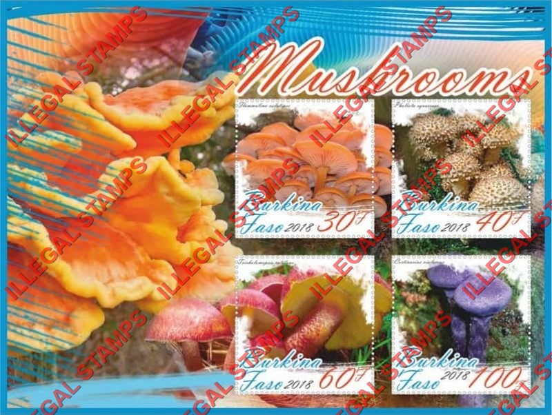 Burkina Faso 2018 Mushrooms Illegal Stamp Souvenir Sheet of 4
