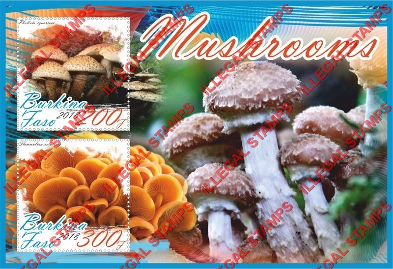 Burkina Faso 2018 Mushrooms Illegal Stamp Souvenir Sheet of 2