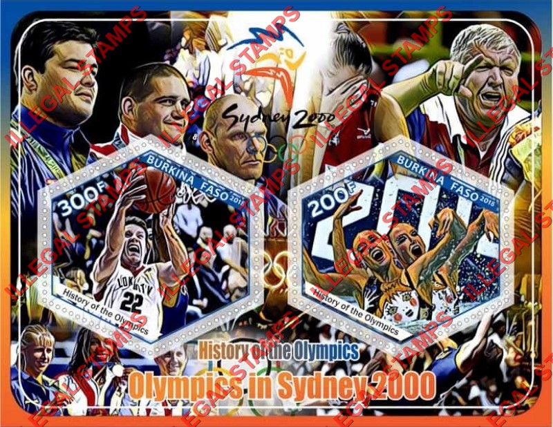 Burkina Faso 2018 Olympic Games History in Sydney in 2000 Illegal Stamp Souvenir Sheet of 2