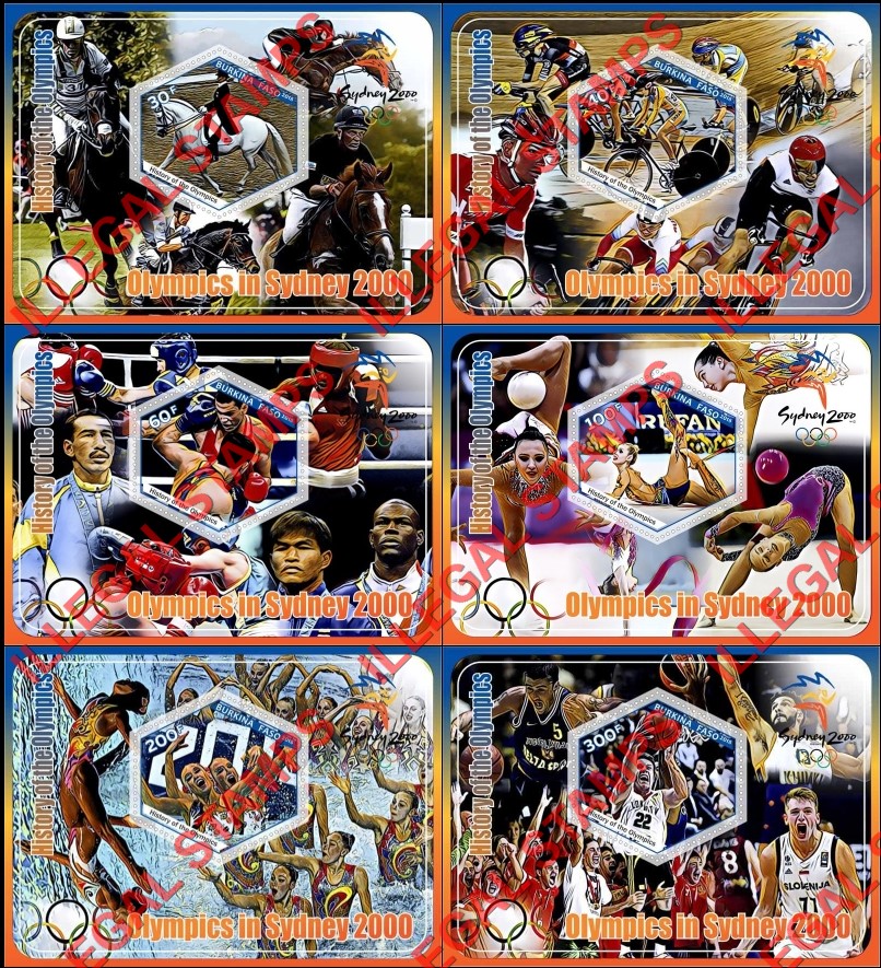Burkina Faso 2018 Olympic Games History in Sydney in 2000 Illegal Stamp Souvenir Sheets of 1