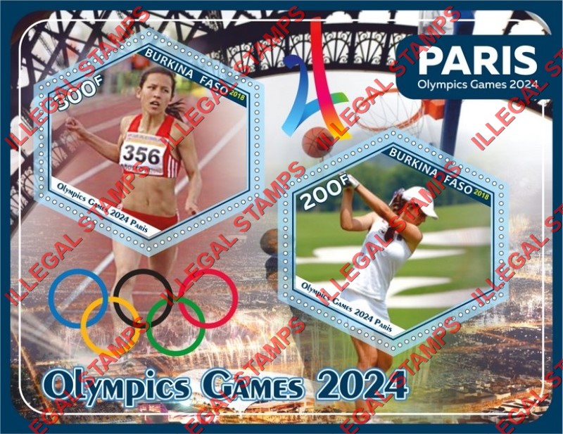 Burkina Faso 2018 Olympic Games in Paris in 2024 Illegal Stamp Souvenir Sheet of 2