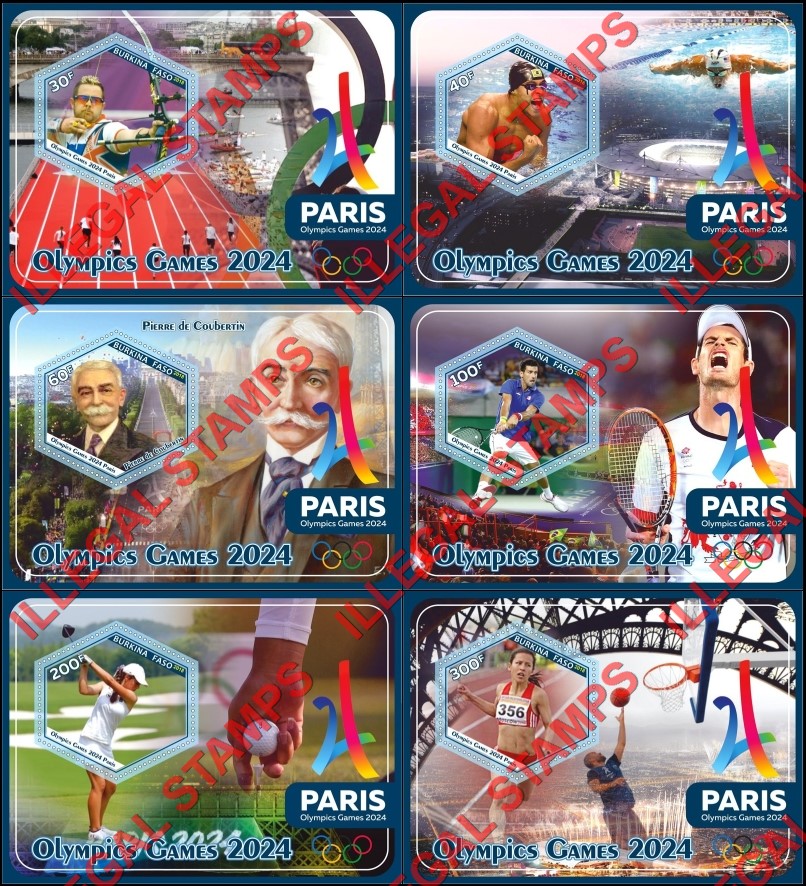 Burkina Faso 2018 Olympic Games in Paris in 2024 Illegal Stamp Souvenir Sheets of 1
