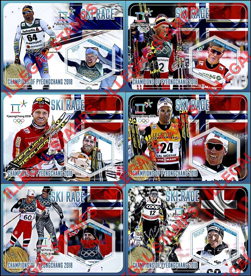 Burkina Faso 2018 Olympic Games in PyeongChang Ski Race Champions Illegal Stamp Souvenir Sheets of 1
