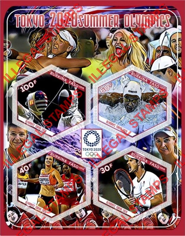 Burkina Faso 2018 Olympic Games in Tokyo in 2020 (different) Illegal Stamp Souvenir Sheet of 4