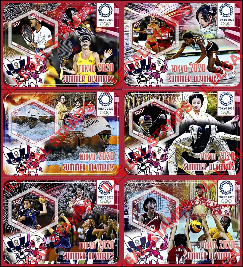 Burkina Faso 2018 Olympic Games in Tokyo in 2020 (different) Illegal Stamp Souvenir Sheets of 1