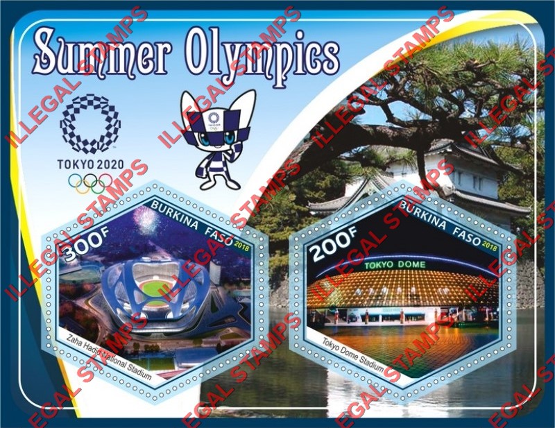 Burkina Faso 2018 Olympic Games in Tokyo in 2020 Illegal Stamp Souvenir Sheet of 2