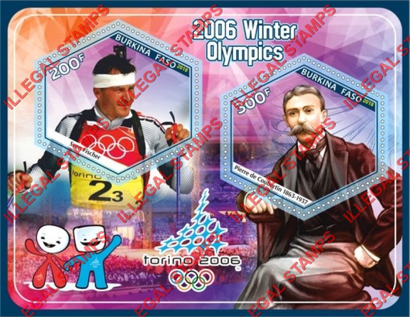 Burkina Faso 2018 Olympic Games in Torino in 2006 Illegal Stamp Souvenir Sheet of 2