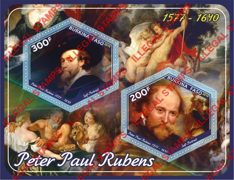 Burkina Faso 2018 Paintings by Peter Paul Rubens Illegal Stamp Souvenir Sheet of 2