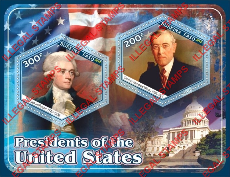 Burkina Faso 2018 Presidents of the United States (different) Illegal Stamp Souvenir Sheet of 2