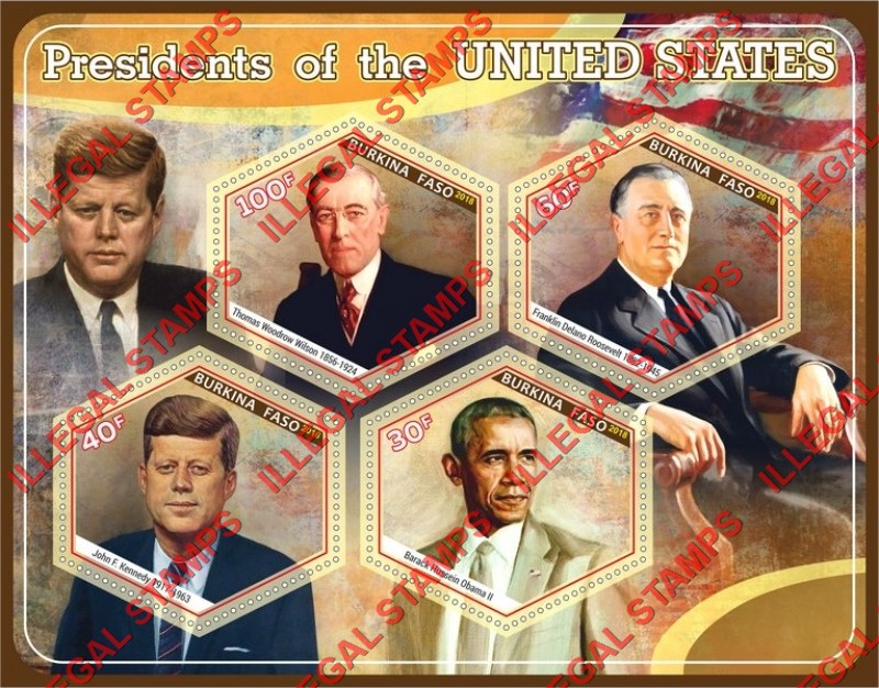 Burkina Faso 2018 Presidents of the United States Illegal Stamp Souvenir Sheet of 4
