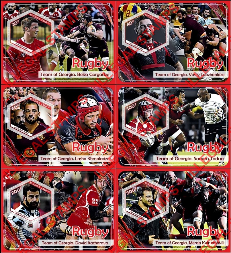 Burkina Faso 2018 Rugby Players Team of Georgia Illegal Stamp Souvenir Sheets of 1