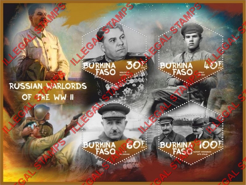 Burkina Faso 2018 Russian Warlords of World War II Illegal Stamp Souvenir Sheet of 4