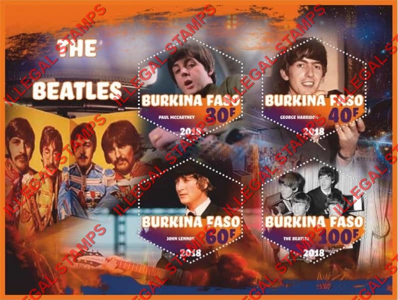 Burkina Faso 2018 The Beatles (different) Illegal Stamp Souvenir Sheet of 4