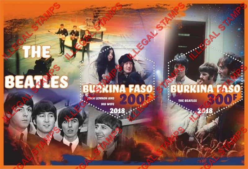 Burkina Faso 2018 The Beatles (different) Illegal Stamp Souvenir Sheet of 2
