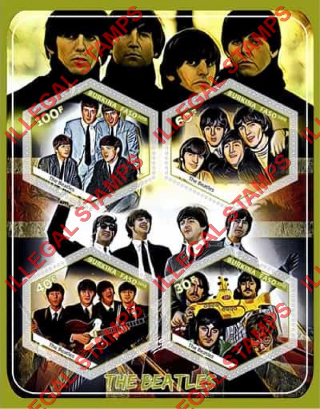Burkina Faso 2018 The Beatles Illegal Stamp Souvenir Sheet of 4