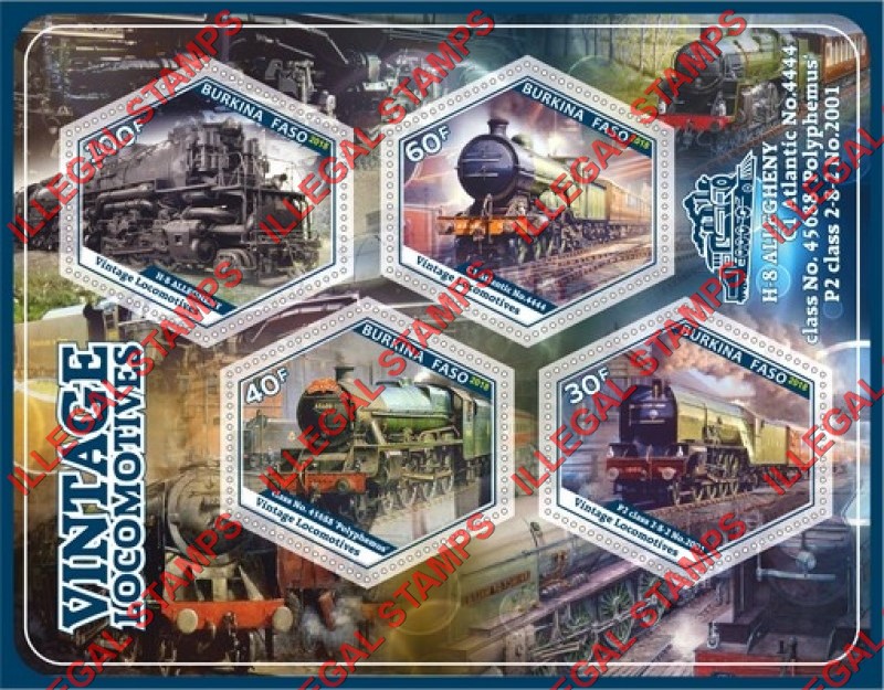 Burkina Faso 2018 Vintage Locomotives (different) Illegal Stamp Souvenir Sheet of 4